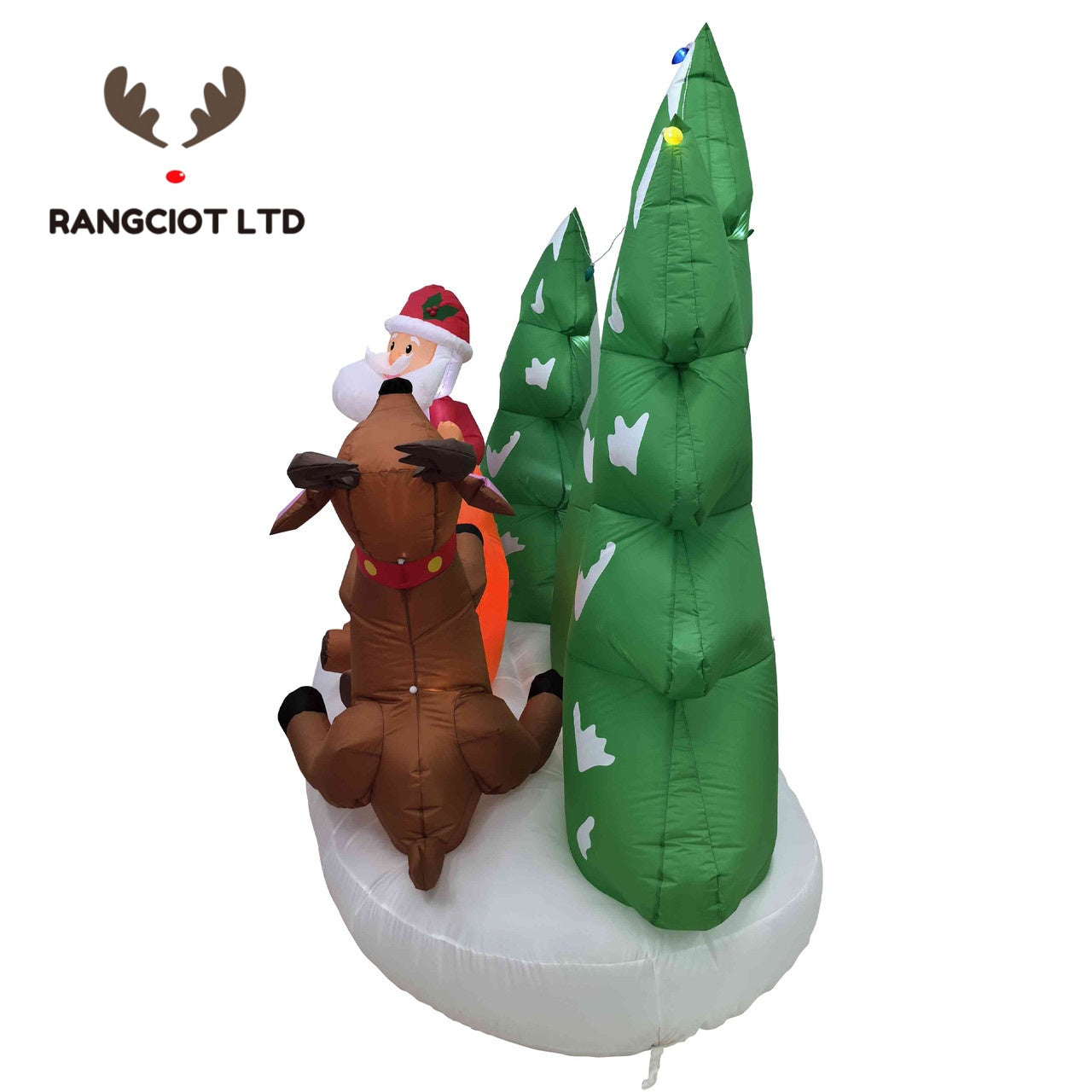 LED Lighted Inflatable Santa and Reindeer Outdoor Christmas Decoration - 8'
