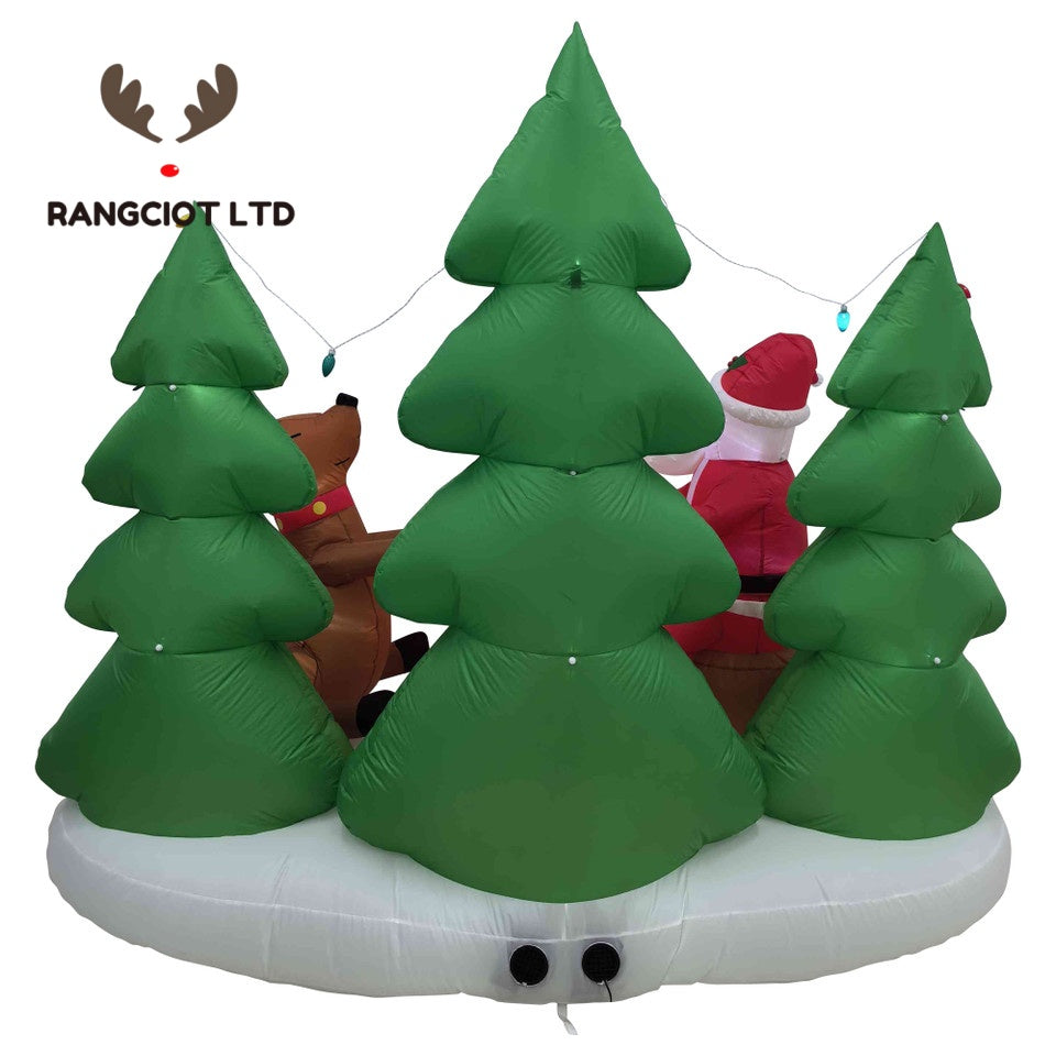 LED Lighted Inflatable Santa and Reindeer Outdoor Christmas Decoration - 8'