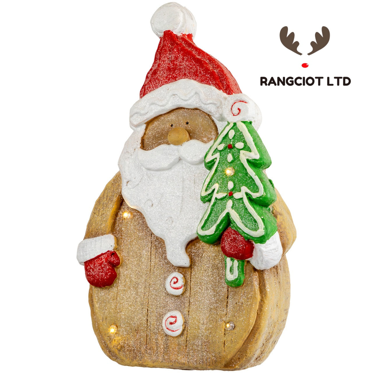 LED Lighted Gingerbread Santa Claus Glittered Christmas Figure
