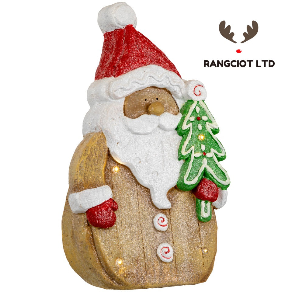 LED Lighted Gingerbread Santa Claus Glittered Christmas Figure