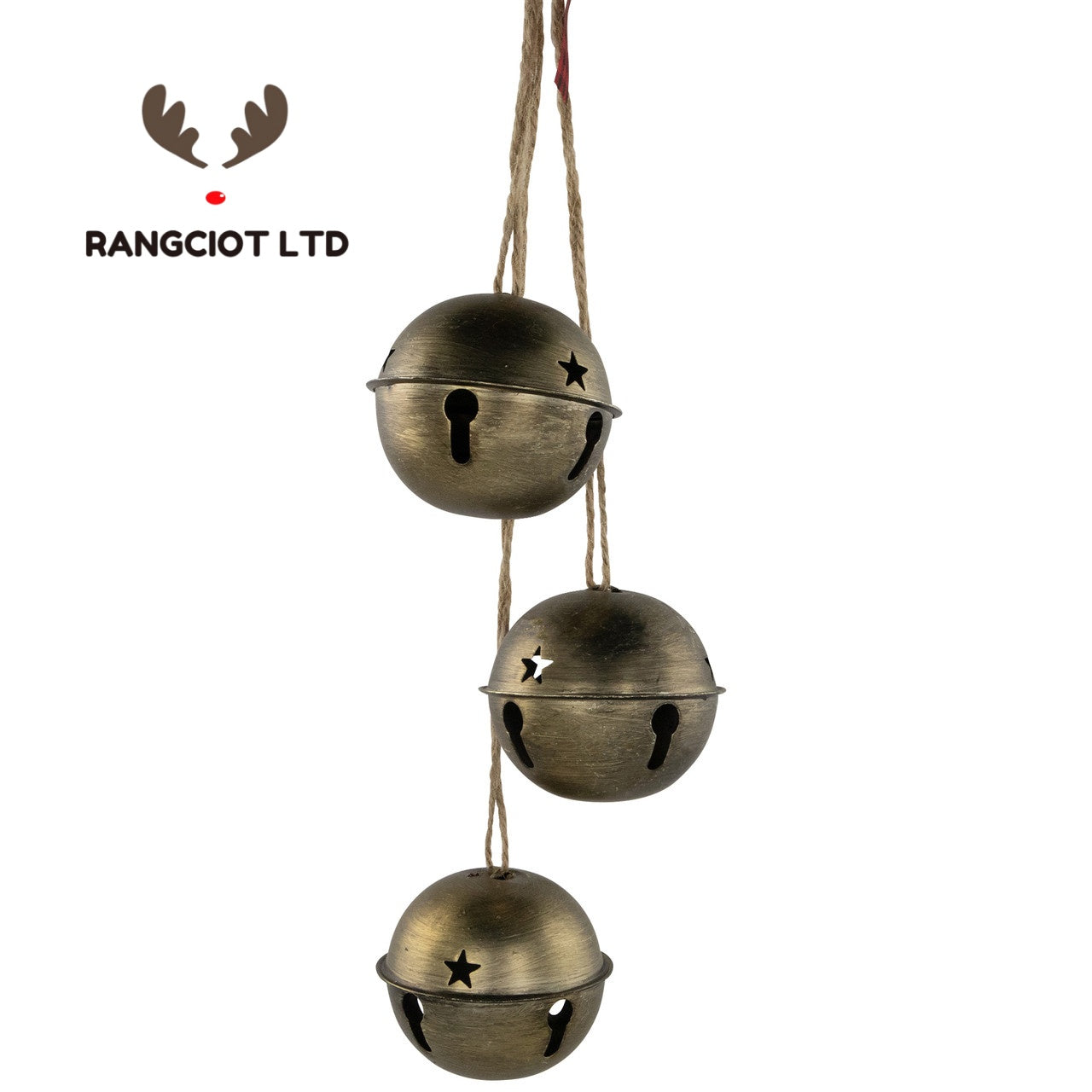 Jingle Bells with Plaid Bow Hanging Christmas Decoration - 20" - Gold
