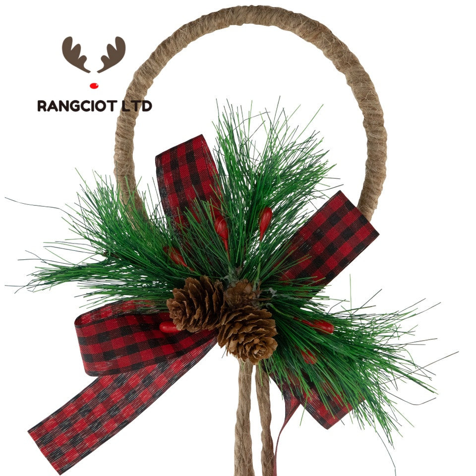 Jingle Bells with Plaid Bow Hanging Christmas Decoration - 20" - Gold